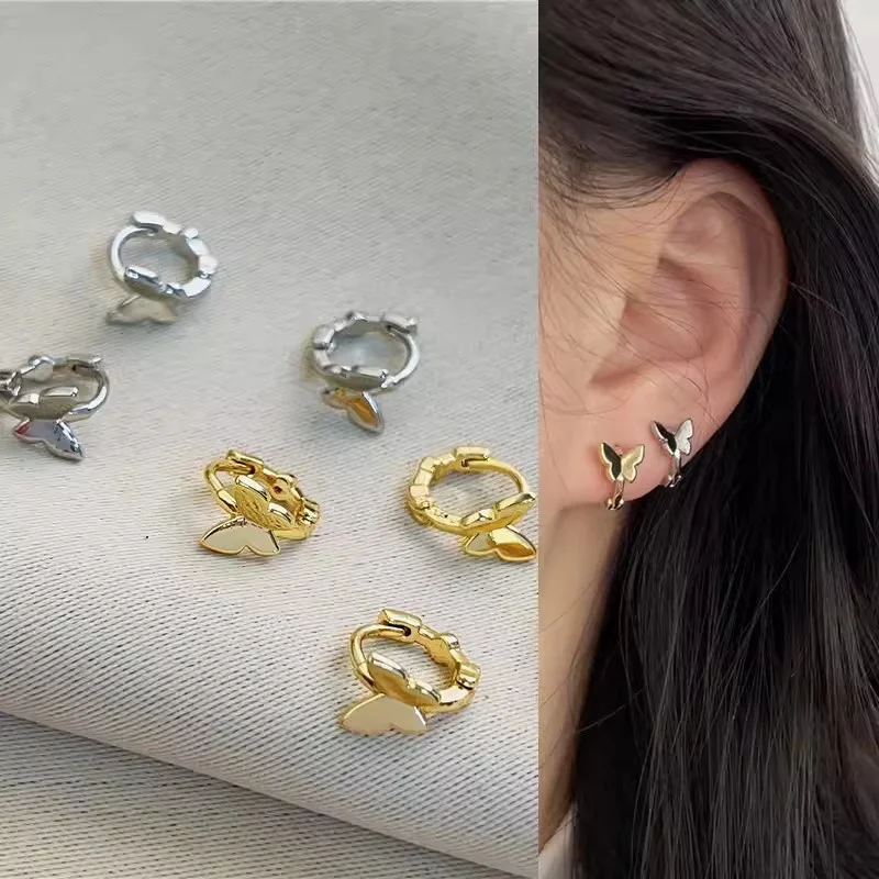 Cute Romantic Butterfly Hoop Earrings For Women Simple Style Hollow Small Animal Trendy Female Piercing Earring Accessories