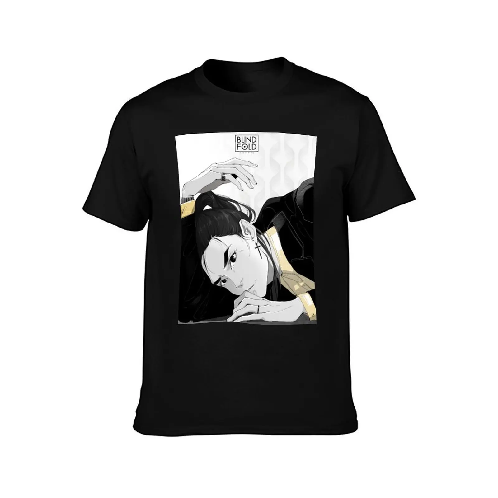 Mitsu Manga style Blindfold Mashersan T-Shirt Athletic Quick Dry T-Shirt for Men