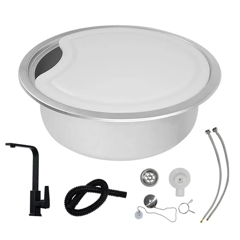 

Stainless Steel Round Vegetable Sink With Cutting Board Optional With Cover Plate Kitchen Sink Caravan Retrofitting Accessori