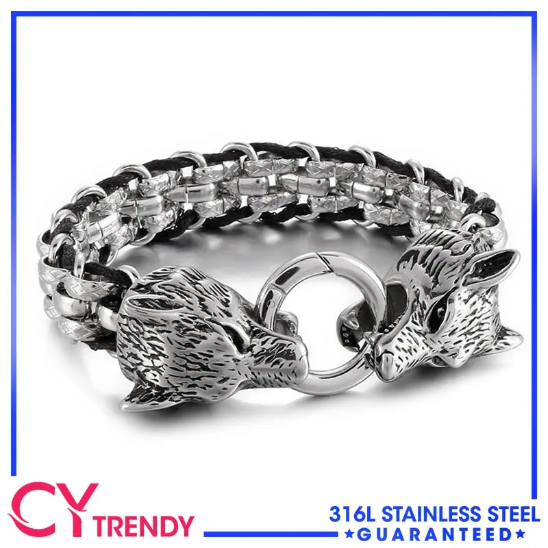

Stainless Steel Mens Fashion 7-9 Inch Biker Wolf Head Unique Link Bracelet Chain Accessories