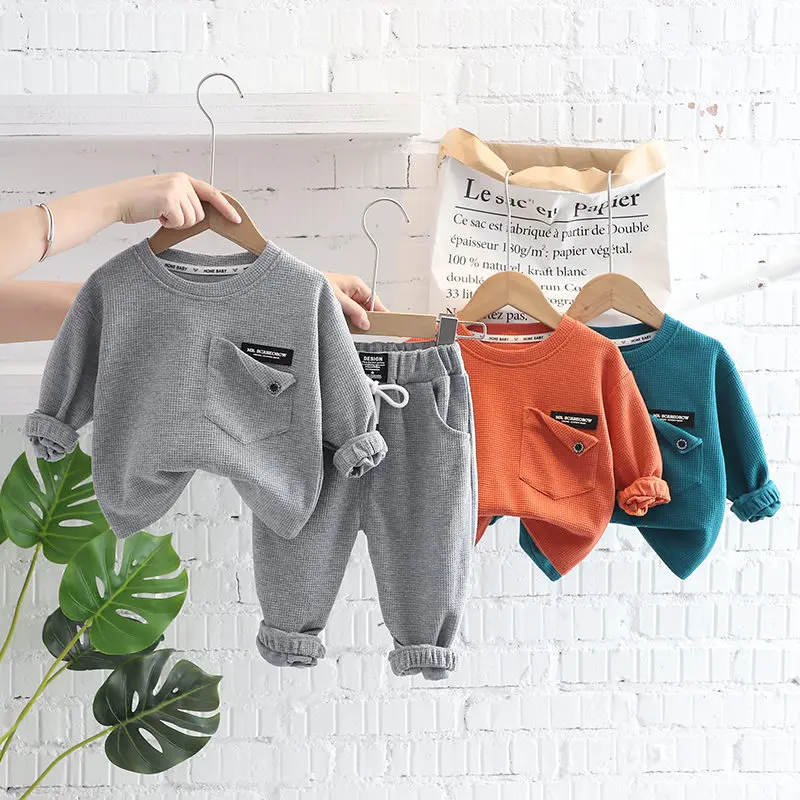 New Autumn Kids Girl Boys Clothing Infant Casual Sport Solid T Shirt Pants 2pcs/Set Kid Child Clothes Suits Cotton Tracksuits