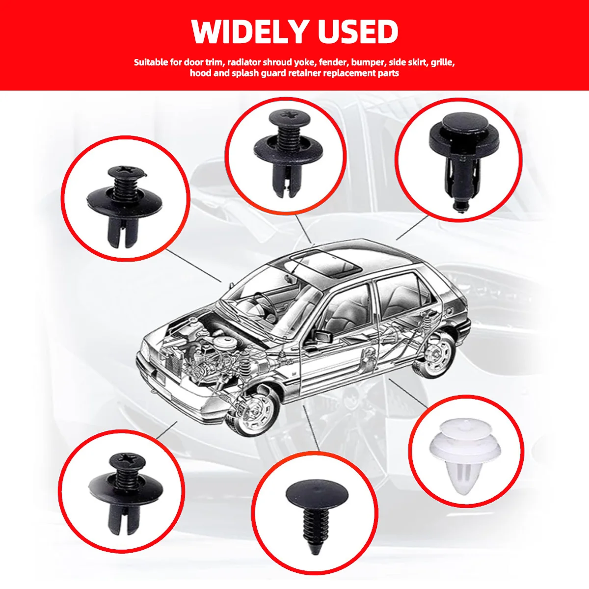 100PCS Car Retainer Clips 6 Size Plastic Fasteners Kit Auto Trim Panel Clip Mixed Car Body Bumper Rivet Set Automotive Fasteners