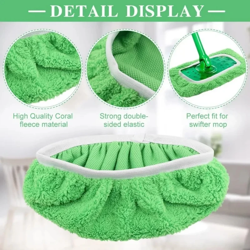

Sweeper Wet & Dry Cleaning Cloths Reusable Microfiber Mop Pads Green Furniture Flooring Mop Head Replacement Washable Rag Towel