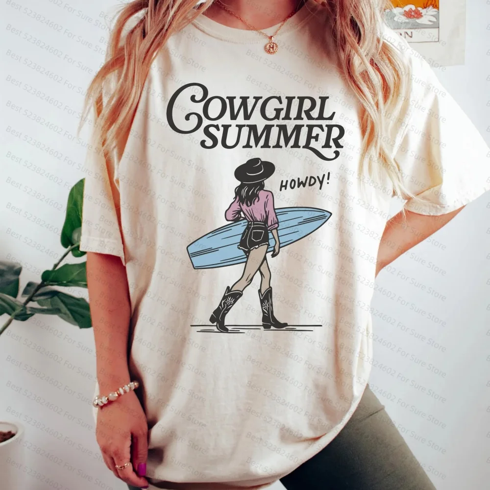 Vintage Summer Woman t-shirts Howdy Cowgirl Shirt Summer Beach Tshirt Surfing Men's Shirt Beachy Y2K Western Summer Times Tshirt