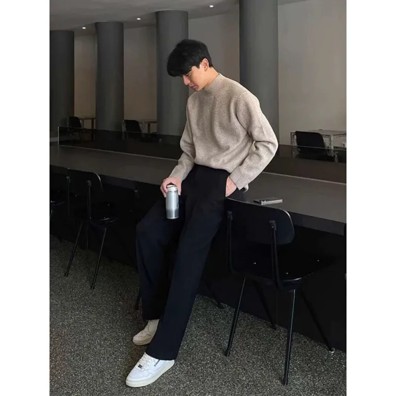 Winter Thick Sweater Men Slim Fit Warm Thicken Stand Up Collar Sweater Men Korean Long Sleeved Sweater Mens Jumper Clothes