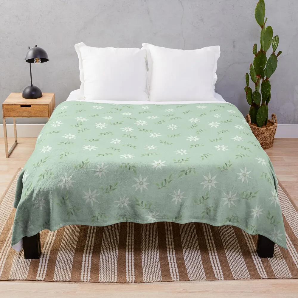 

Flannel flower - Green Throw Blanket