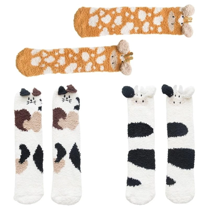 Warm Fuzzy Socks For Adults Comfortable Coral Fleece Long Socks Winter Cartoon