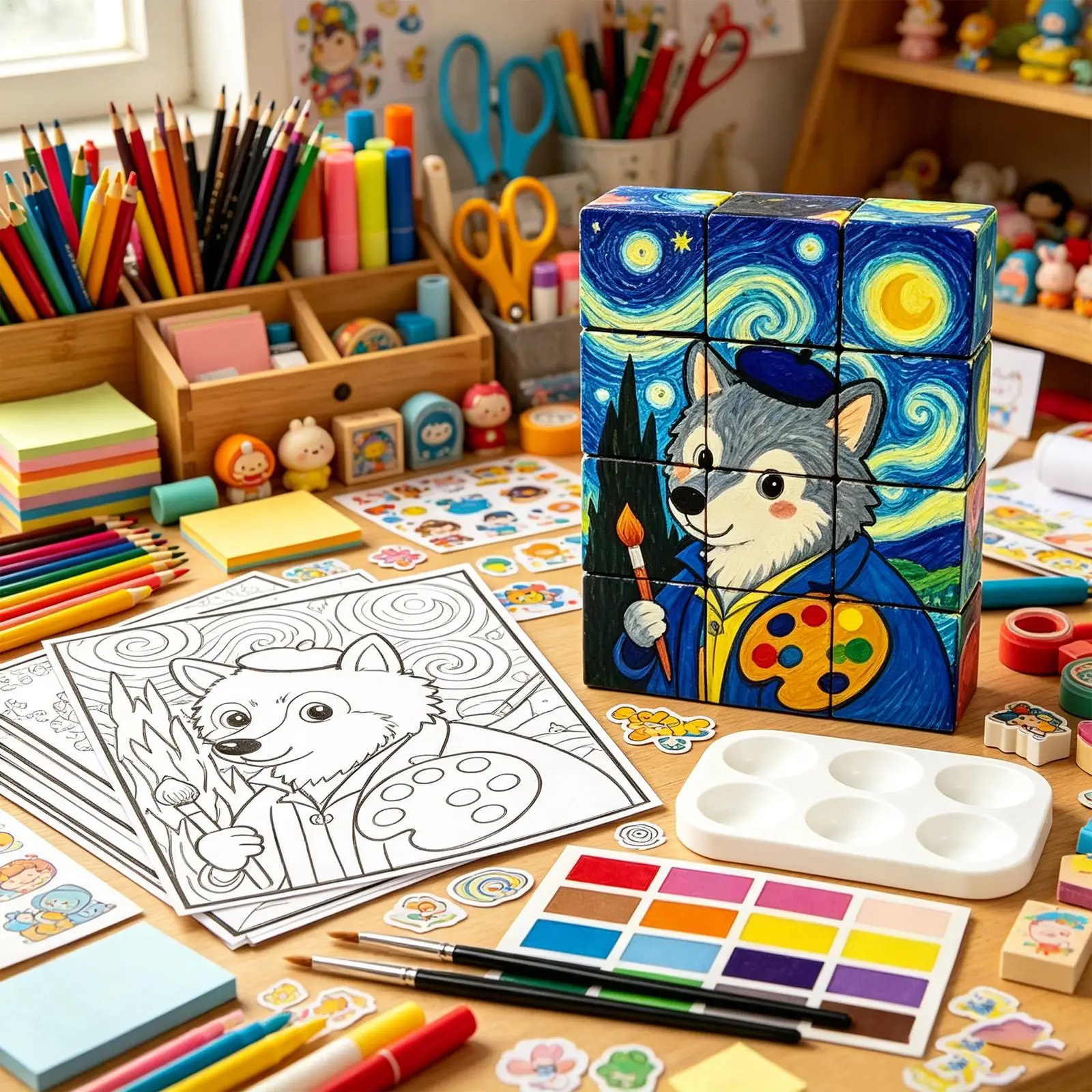 Watercolor Paint Set Block Puzzle Travel Painting Craft Kit Magnetic Water Color Paint Sets forKids Drawing School Classroom