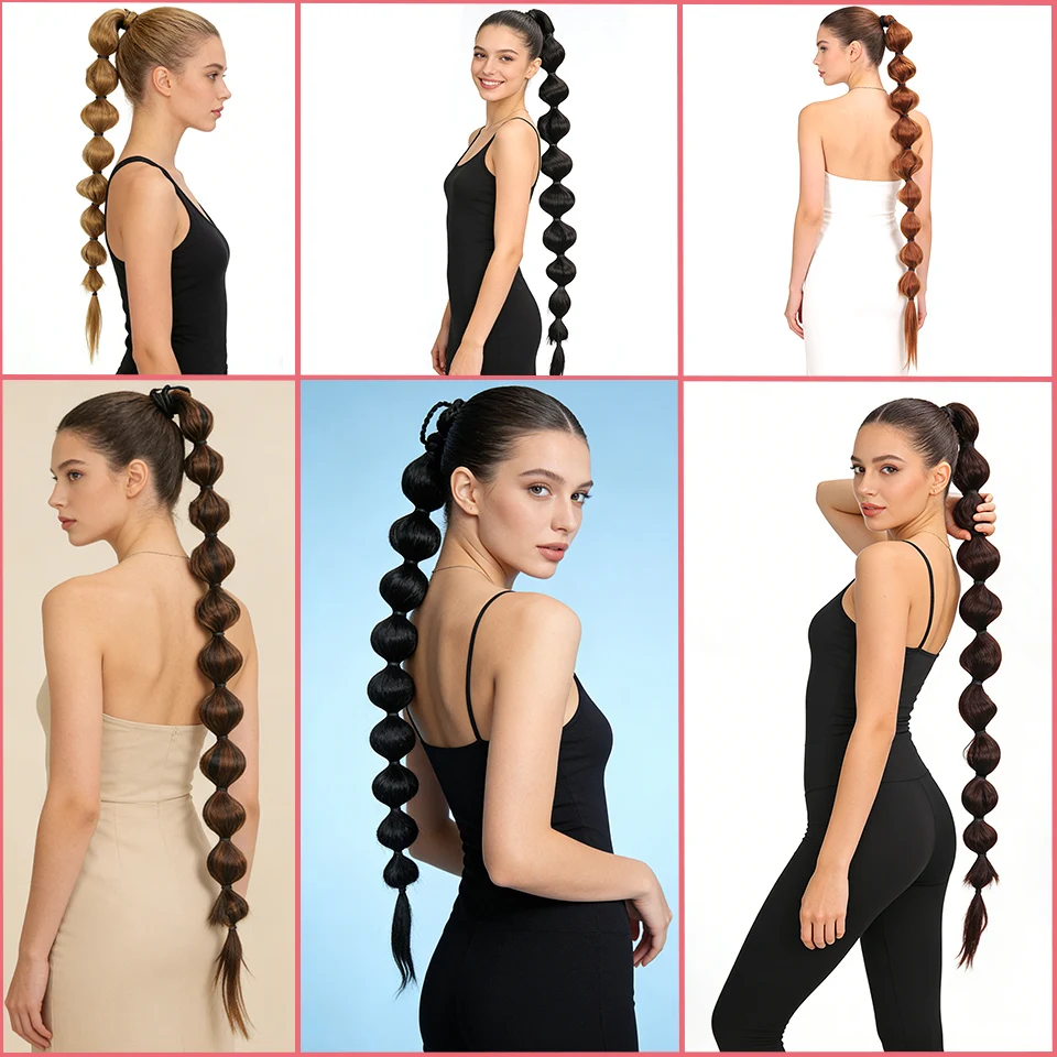 Extensión de cola de caballo esponjosa africana sintética, trenza larga con burbujas para un look voluminoso, accesorios para el cabello 6