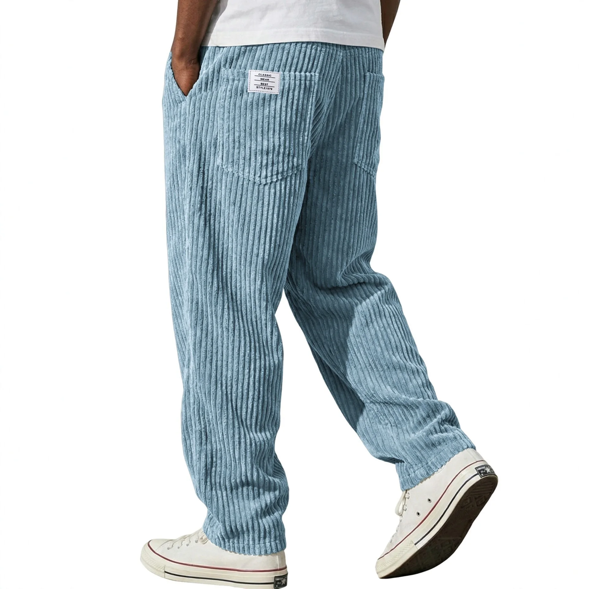 Double Bag New Men's Clothing American Embroidered White Label Loose Straight Casual Pants Vertical Stripes Trousers Gray