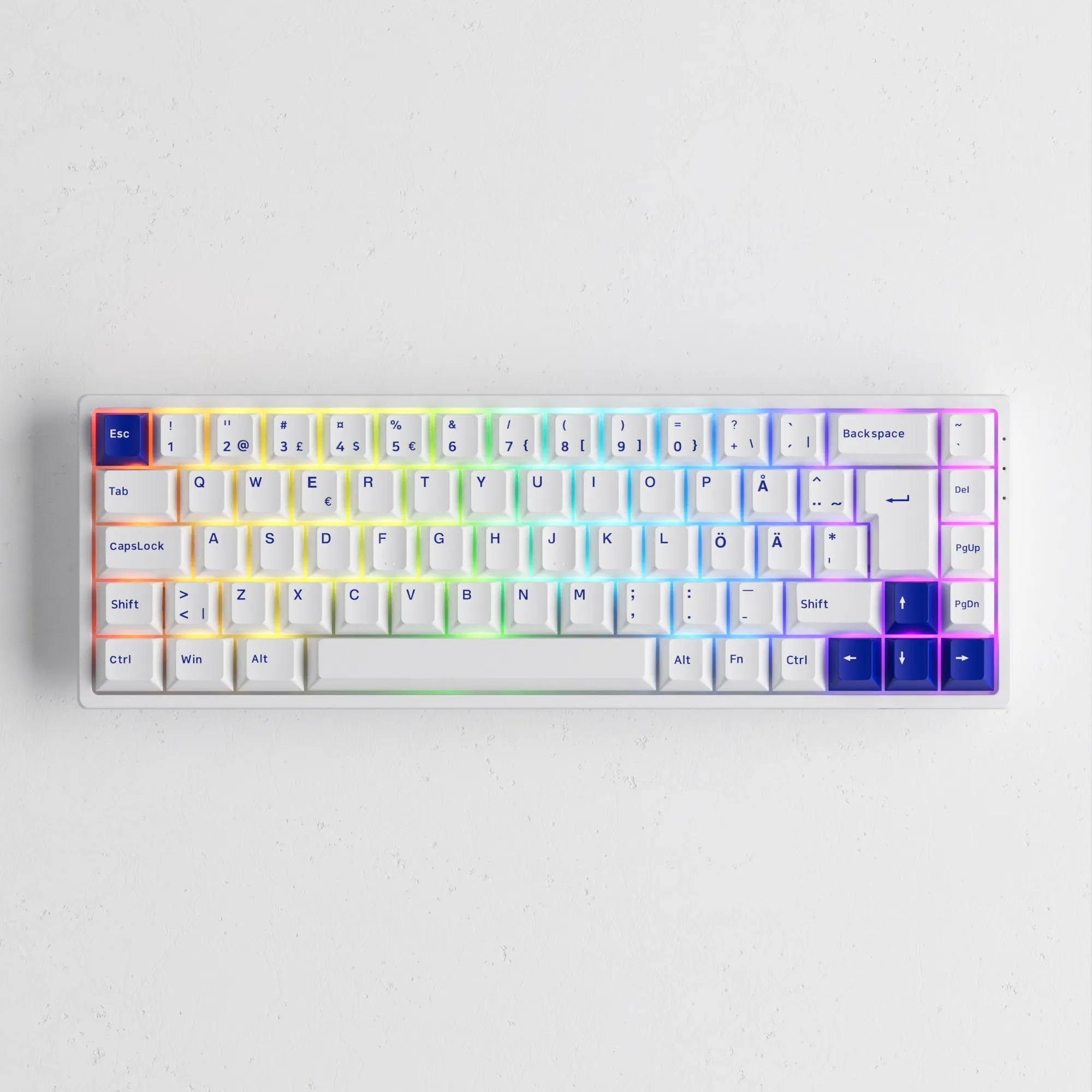 Imagem -05 - Akko 3068b Mais Azul no Branco Personalizado sem Fio de uk Nordic Layout Mecânico Gaming Keyboar Iso Rgb Quente-swap bt 5.0 2.4ghz Usb-c