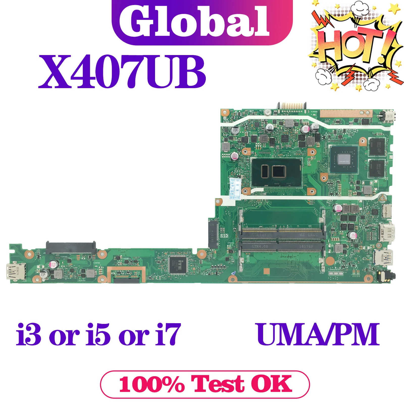 X407UA Mainboard For ASUS X407 X407U X407UB A407UB F407UA F407UB X407UF A407UA A407UF F407UF Laptop Motherboard I3 I5 I7