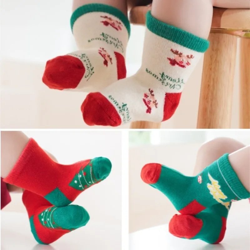 5 Pairs Baby Christmas Socks Kids Boy Girl Autumn Winter Cotton Socks NewBorn Toddler Children\'s Soft Floor Socks 0-6 Years