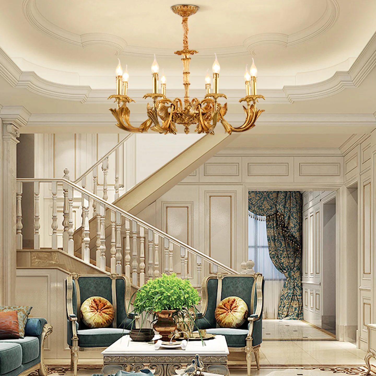 French Empire Retro Design Living Room Bedroom Dewaxed Copper Chandelier Apartment Dining Room Candle Classic Pendant Lamp
