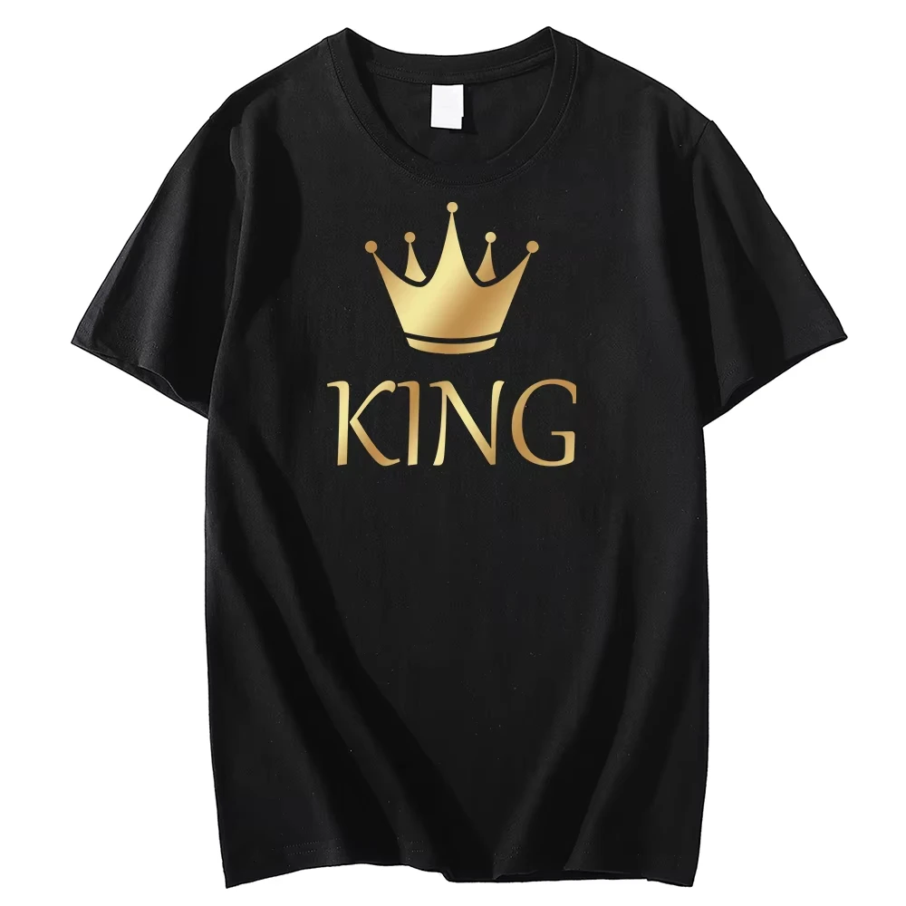 

Plus Size 2026 Couple King Queen Letter Pattern Print Women's T-shirt Summer Minimalist Casual Texture High Quality Pullover Top