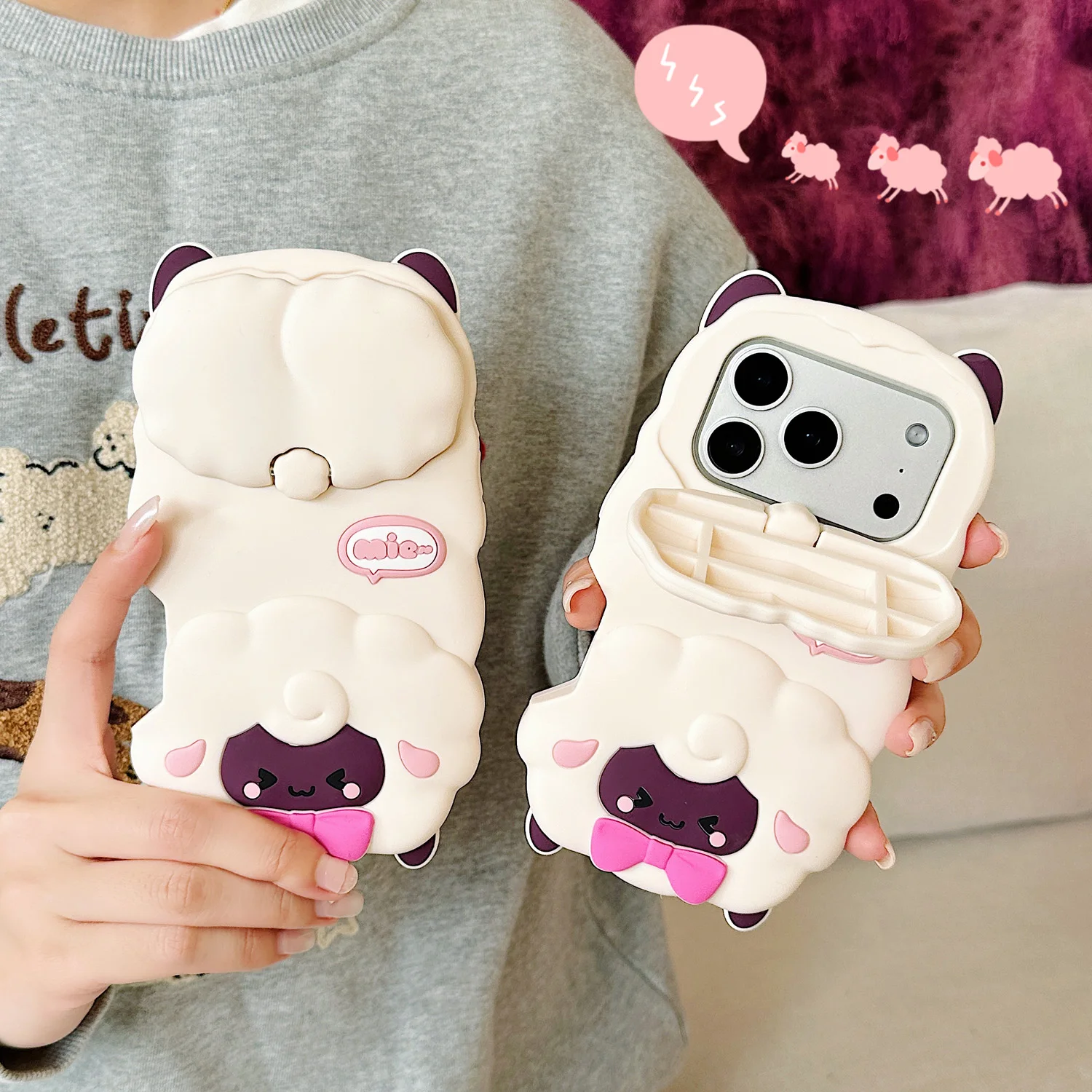 

17Promax Camera Protector 3D Cute Cartoon Sheep Soft Silicone Phone Case Back Cover For iPhone 12 13 14 15 16 Pro Max Shockproof