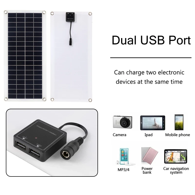 Kit de painel solar flexível com 2 USB, gerador portátil completo, estação elétrica solar para casa, carro, iate, rv, barco, 1000W