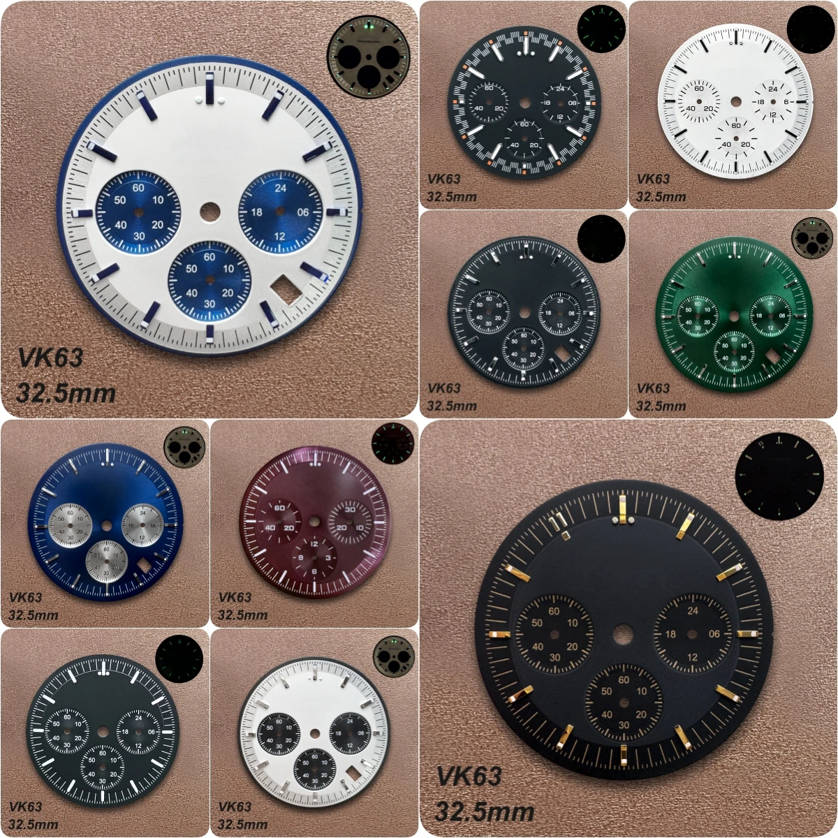 32.5mm No Logo Speed Dial Watch Hands Fit VK63 Quartz Movement Green Luminous Custom Logo Watch Modification Accessories