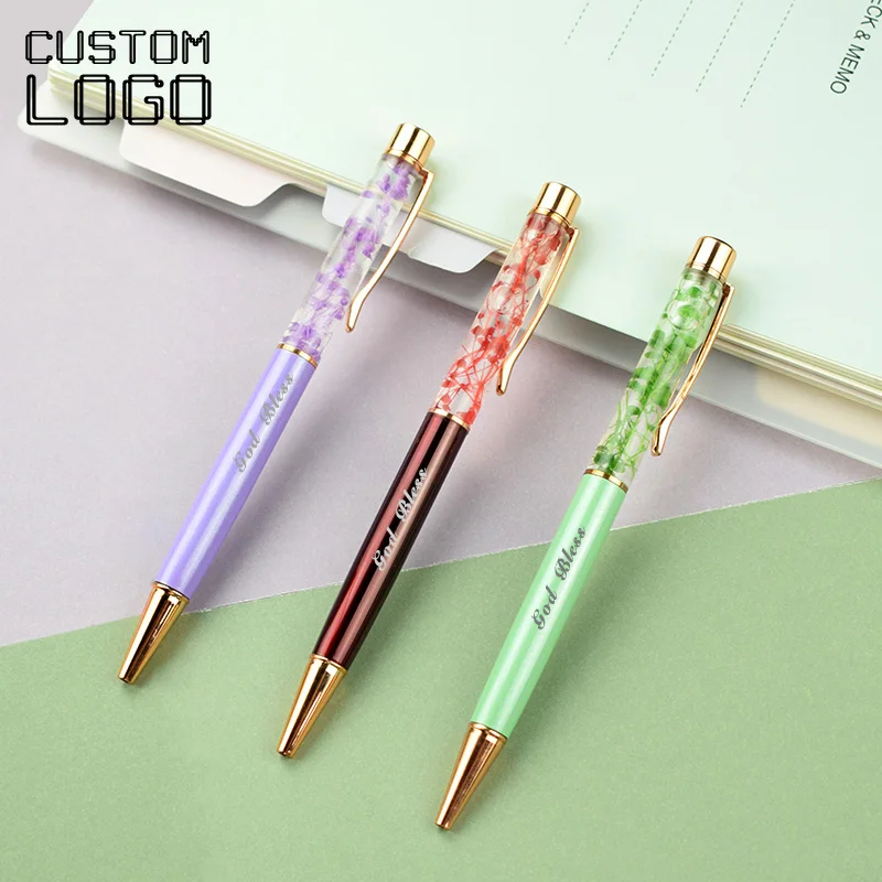 

Creative DIY Oil Dry Flower Metal Ball Point Pen Business Advertisement Printing Logo Party Banquet Custom Gift Pen