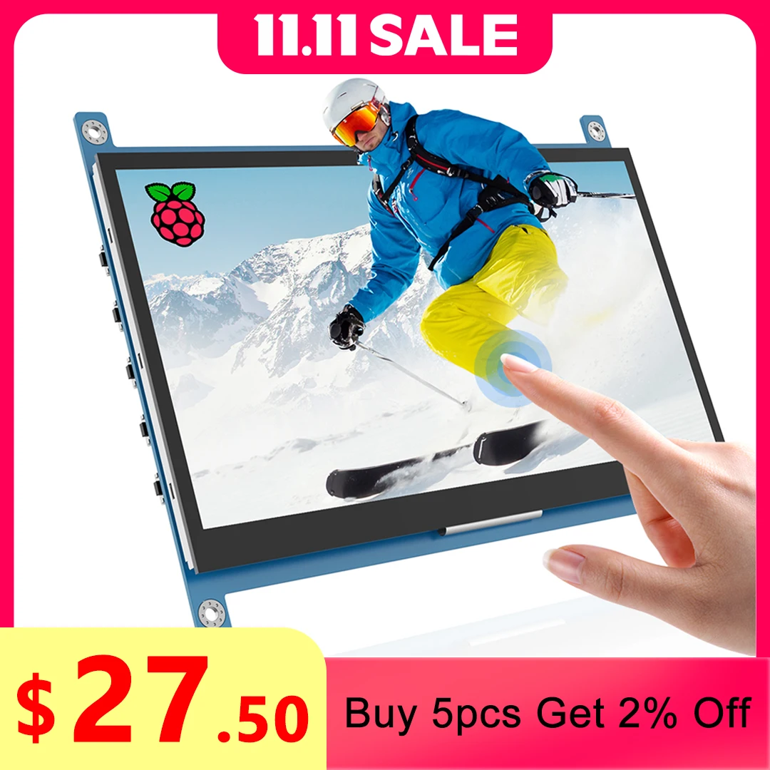 

Miktver Raspberry Pi 4/3/B + дисплей 7 "1024x600 Drive Бесплатная емкостная сенсорная панель без корпуса Mini HDMI монитор для Win 10/8/7