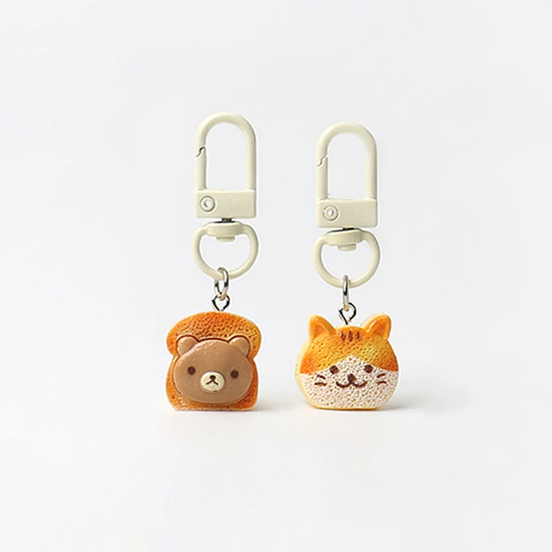 Cartoon Cute Toast Small Bear Cat Head Pendants Key Chain Backpack Hangings Ornaments Accessries Gifts