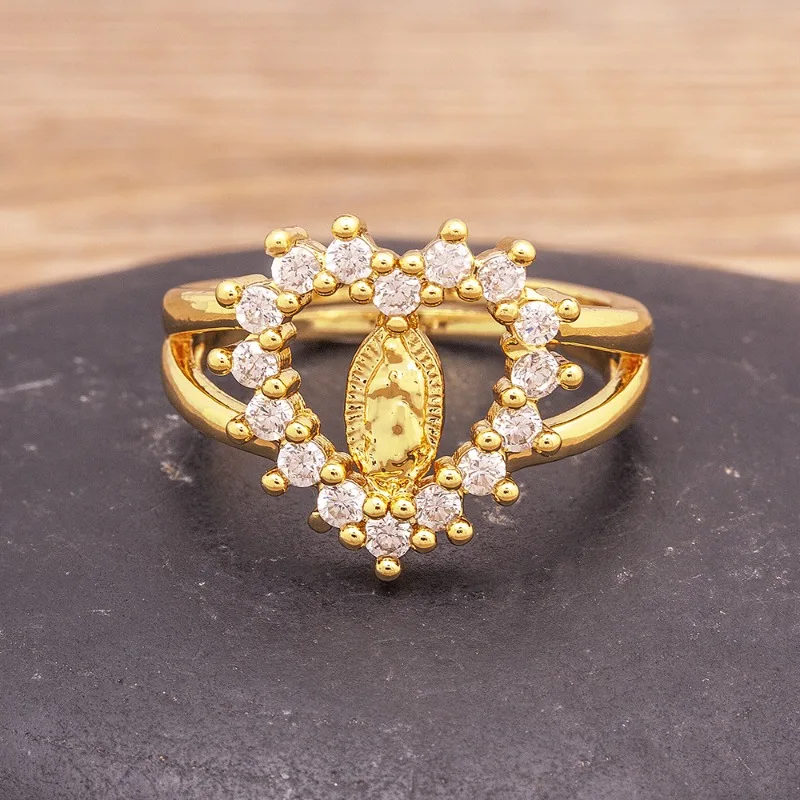 

Zircon Heart Virgin Mary Rings For Women Stainless Steel Virgin Mary Portrait Ring Femme Party Wedding Engagement Jewelry Gift
