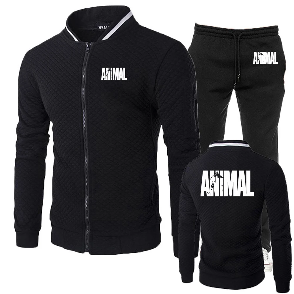 

Animal Letter GYM Logo Print 2026 Spring And Autumn Men's Simple Style Slim Fit Hoodies+Leisure Long Pants Premium Suits