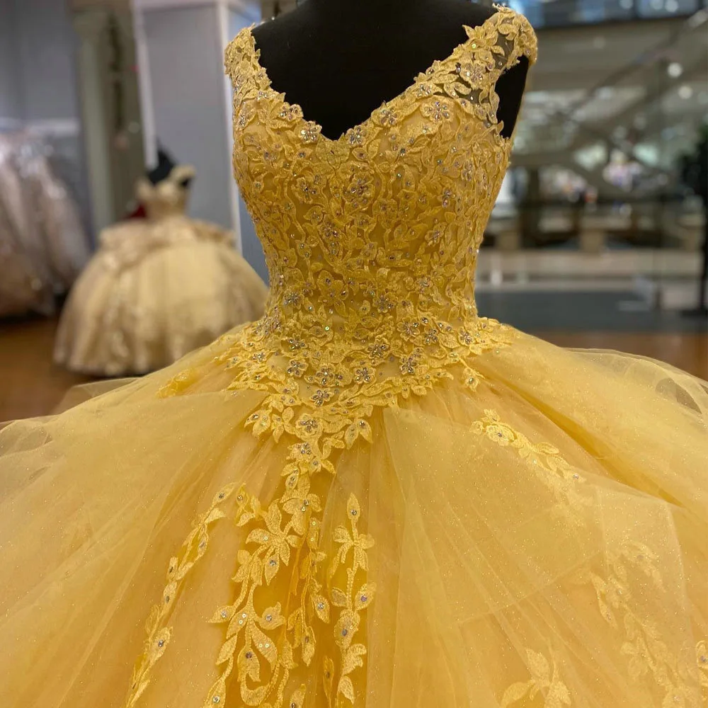   Vestido de baile de tule princ dr v-ne oulder saia longa de cintura alta dupla par dança vestido de noite amarelo