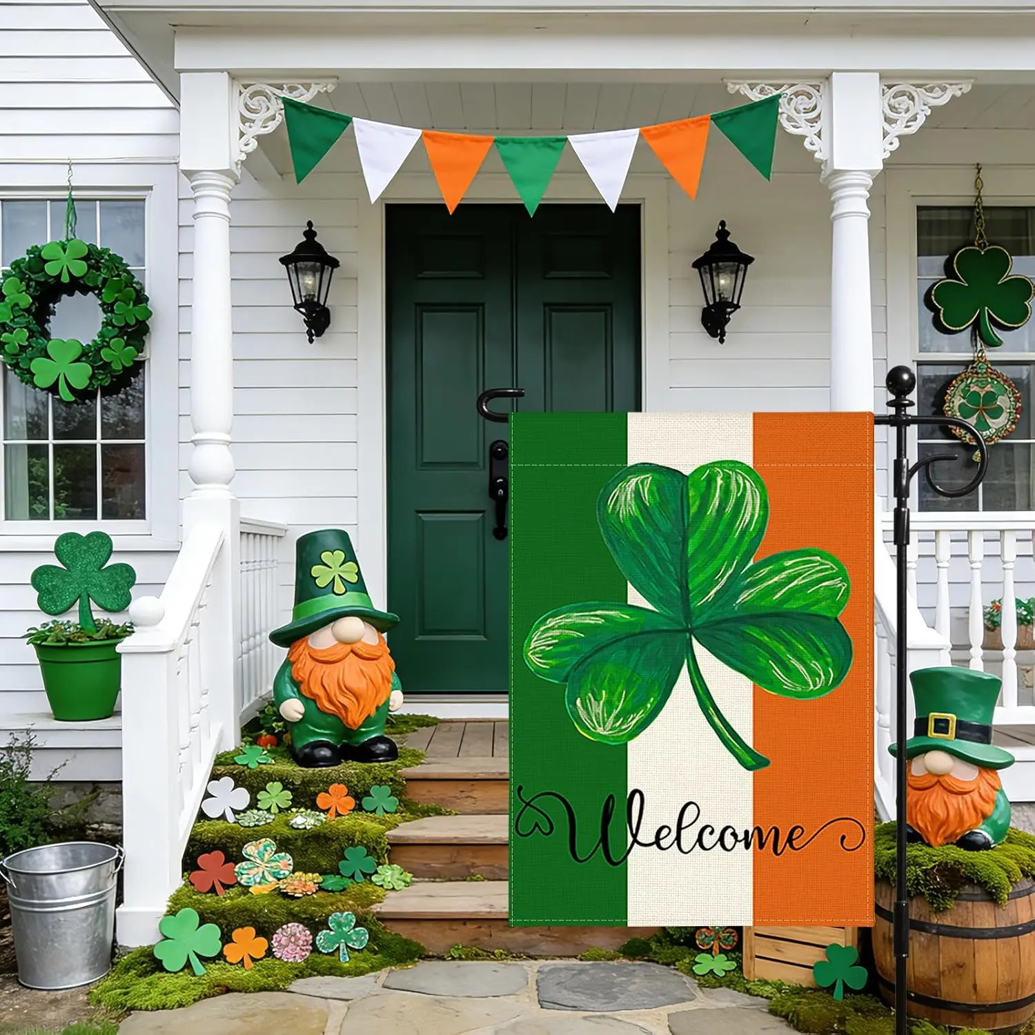 OTOSTAR St Patricks Day Garden Flag 12x18 Inch Double Sided Lucky Shamrock Lucky Clovers Welcome Holiday Spring Yard Outdoor ZZM