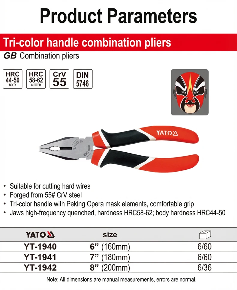 

Плоскогубцы YATO с трехцветной рукояткой YT-1940/YT-1941/YT-1942, с противоскользящим покрытием, прецизионные инструменты для DIY и профессионального использования