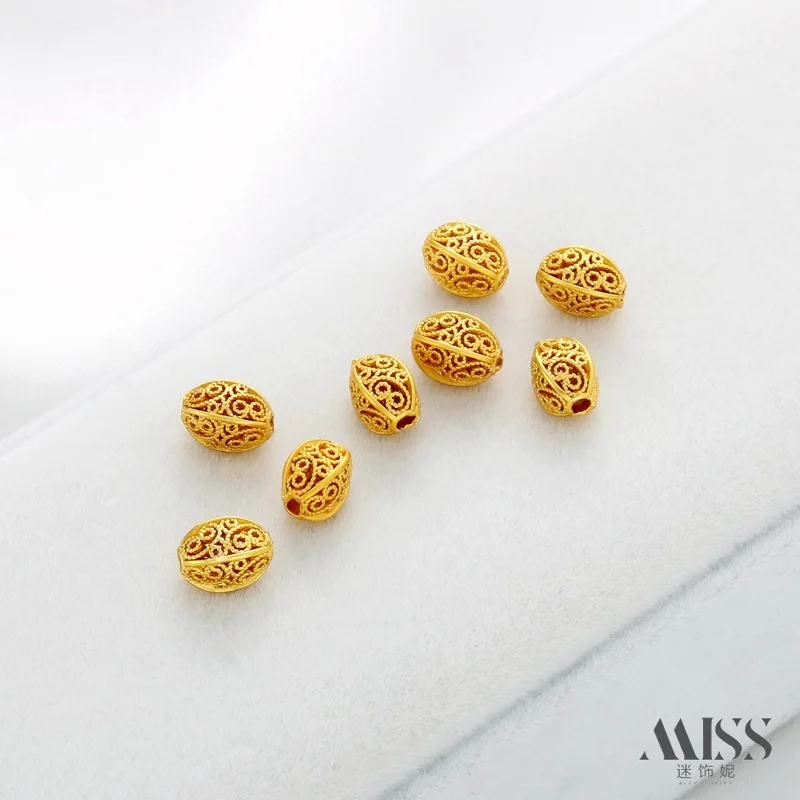 Matte Gold 18K Gold Plated Vintage Hollow Olive Beads Through Hole Spacer Beads for DIY Bracelet Jewelry Making Accessories