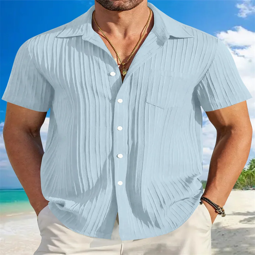 Moda explosiva Tendências masculinas de verão Moda masculina listrada casual camisa de praia camisa de manga curta top