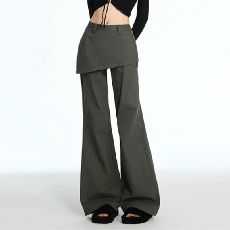 Fart Curtain Skirt Side Zipper Spring Vintage Lady Jeans Casual Women Denim Trousers Empire Waist Flare Pants