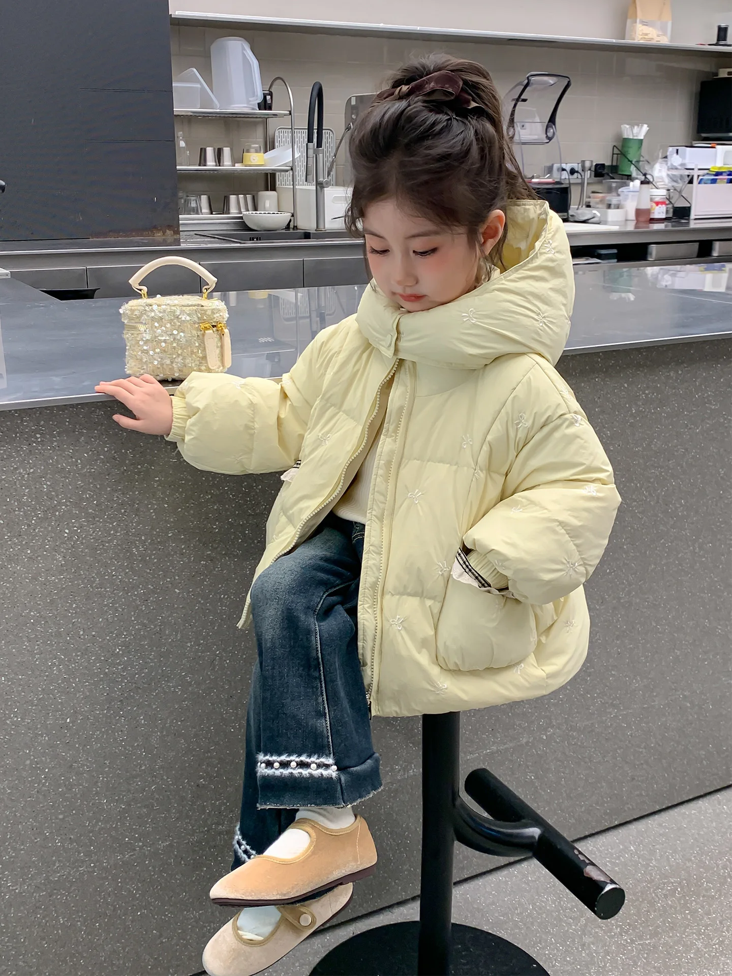 

Girls' Winter Faion Thiened Bread Sle down Jaet Children's Outerwear Coat Warm Cozy Kids' Cotton Clothes for Girls