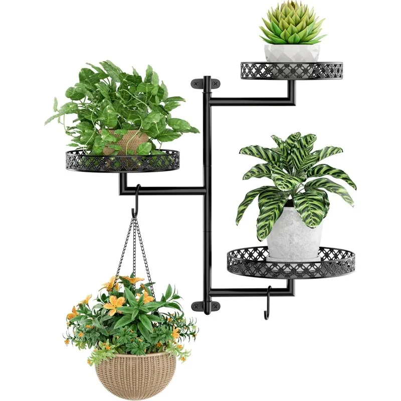 

Rotating Window Plant Shelves - Indoor Wall Plant Stand 3-Tier Floral Metal Window Shelf Holder for Multiple Plants
