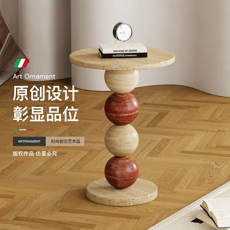 Creative Natural Round Side Tables Stacked Stone Ball Sofa Handicraft End Table Nightstand Living Room Tea Tables Homestay Decor
