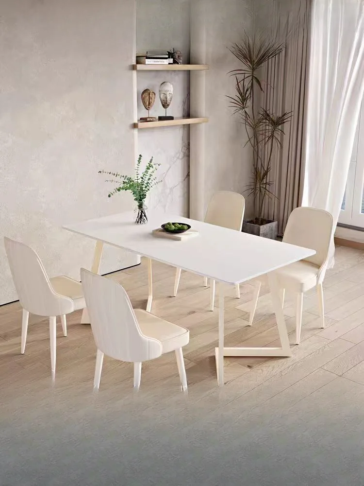 

NEW Cream style rock board dining table and chair combination, modern simple and luxurious rectangular dining table