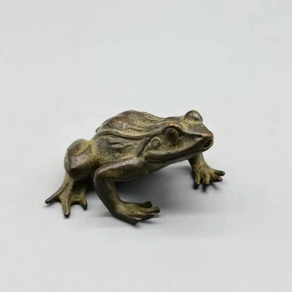 Old Chinese Bronze Copper Handmade Frog Wealth Statue