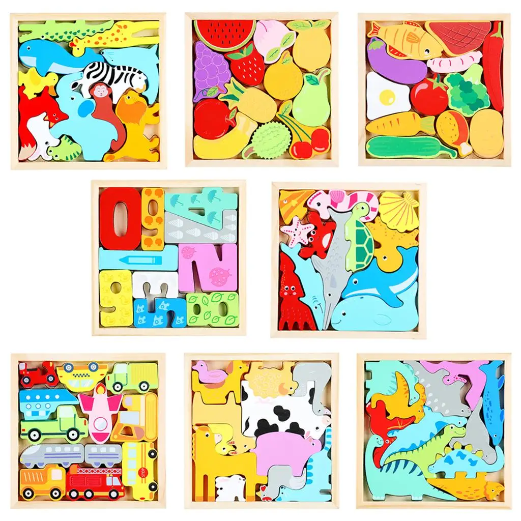 

Montessori 3D Wooden Puzzle Blocks Sorting Game Pre Toy Gifts