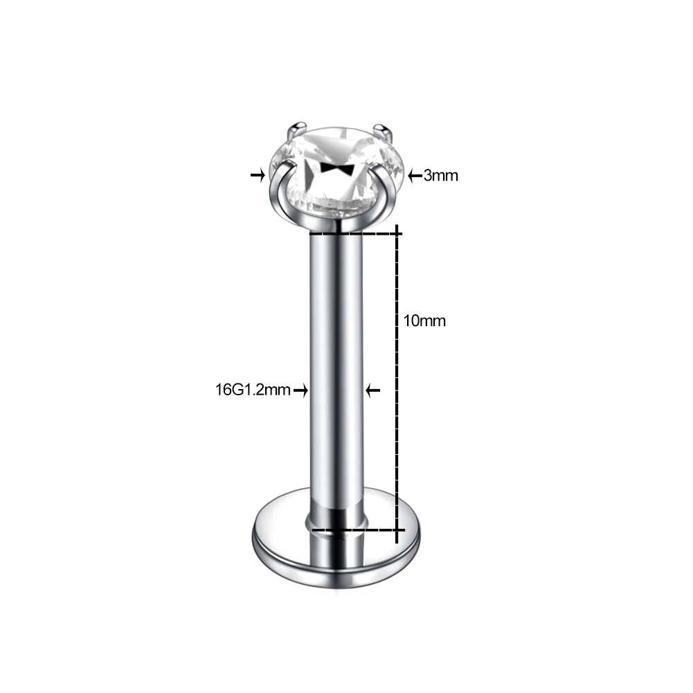 1Pc 316L Stainless Steel Lip Labret Piercing Internal Thread Monroe Lip Stud Helix Tragus Conch Piercing Cartilage Earrings 16G