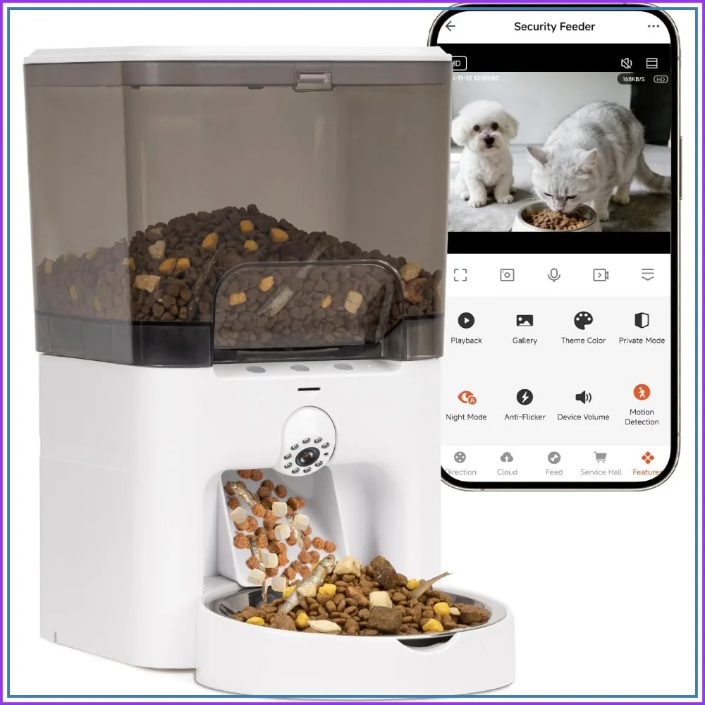 

Smart Cat Feeder with Camera, 6L Auto Dispenser, App Control, Night Vision, 2-Way Audio, WiFi, Low Food Alert