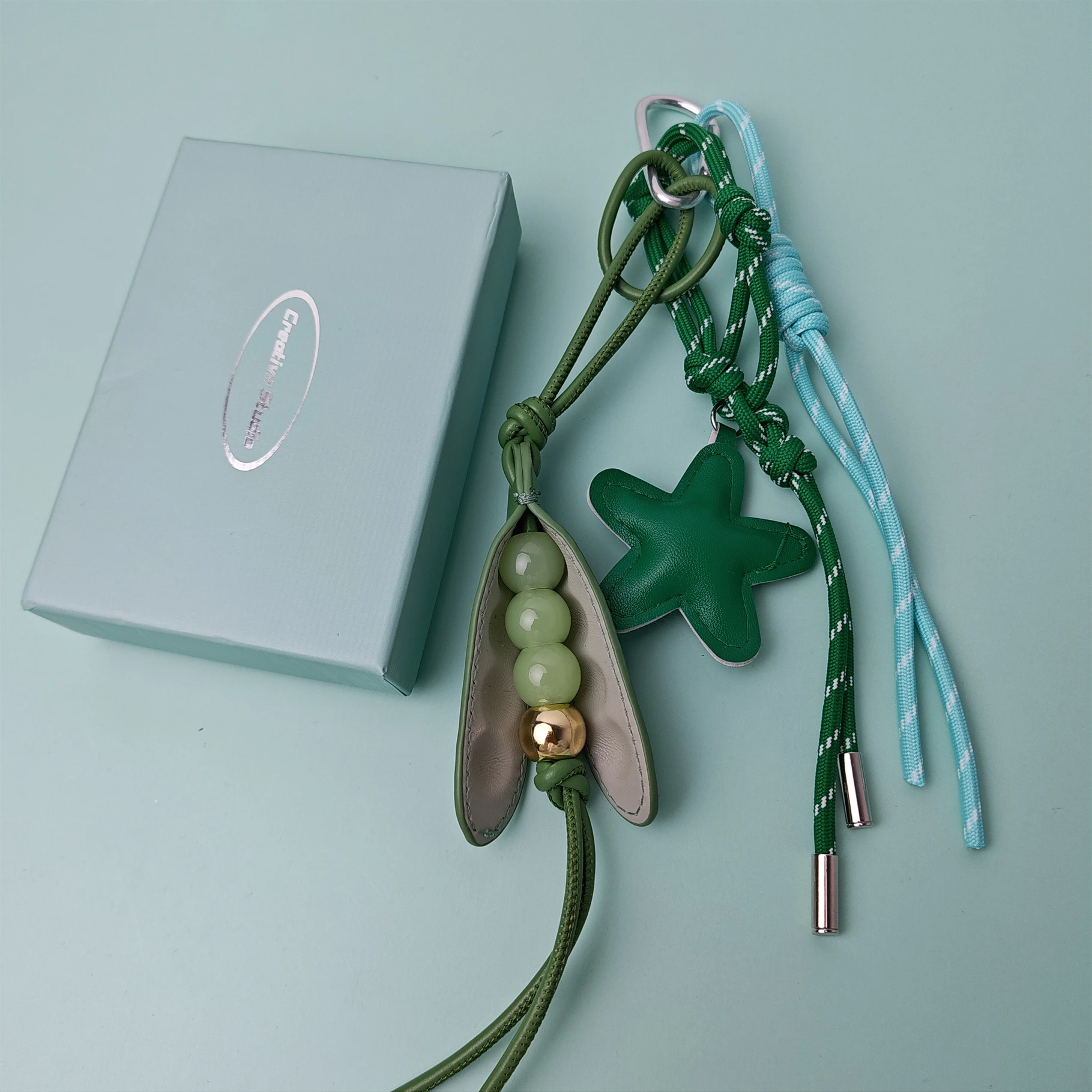 New 2025 Green Leather Pea Pod Bag Pendant Fashion Classics Handmade Ornament Braided Rope Key Accessories Gift