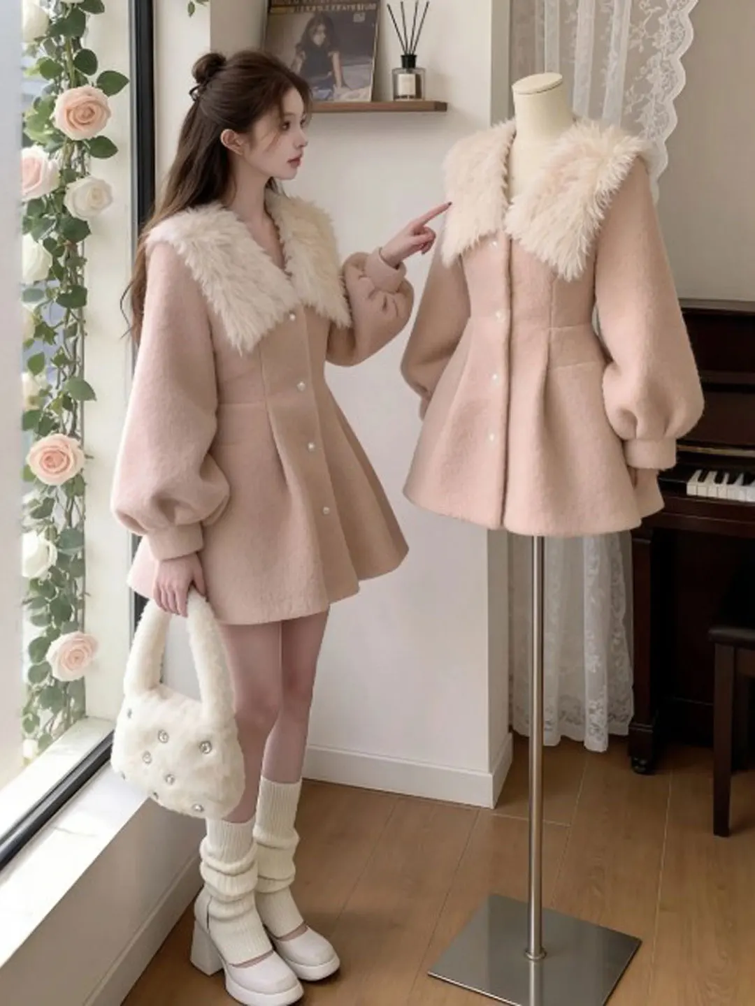

Unique Small Size Woolen Coat Waist Cinched Gentle Sle High-End Feeling Winter New Arrival Women's Faion Outerwear