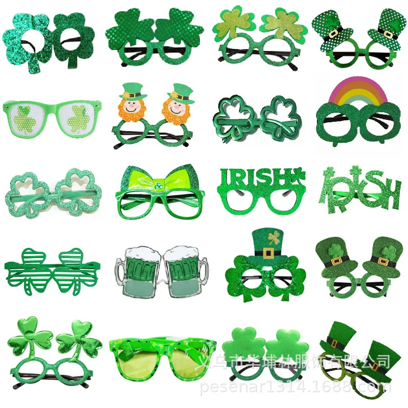 St Patricks Day Decorations Irish Party Lucky Green Glasses Festival Carnival Party Decorative Photo Props DIY Glasses Women Men