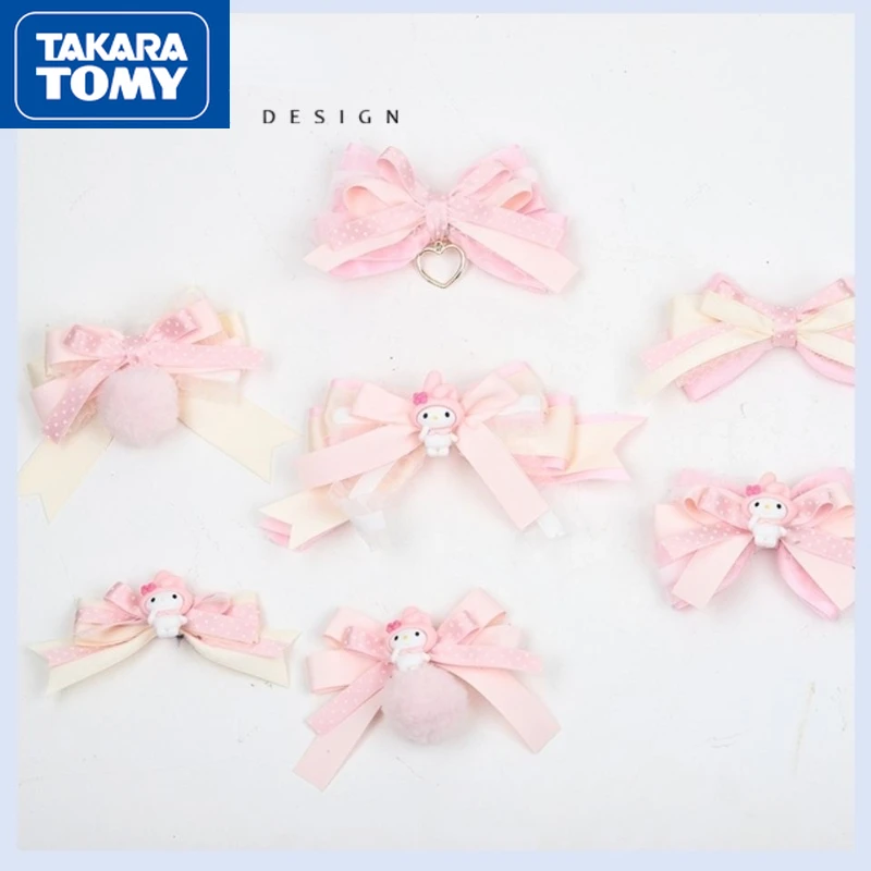 

TAKARA TOMY 2022 New Girl Hello Kitty Cute Cartoon Lolita Hair Accessories Children's Sweet and Lightweight Bow Hairpin