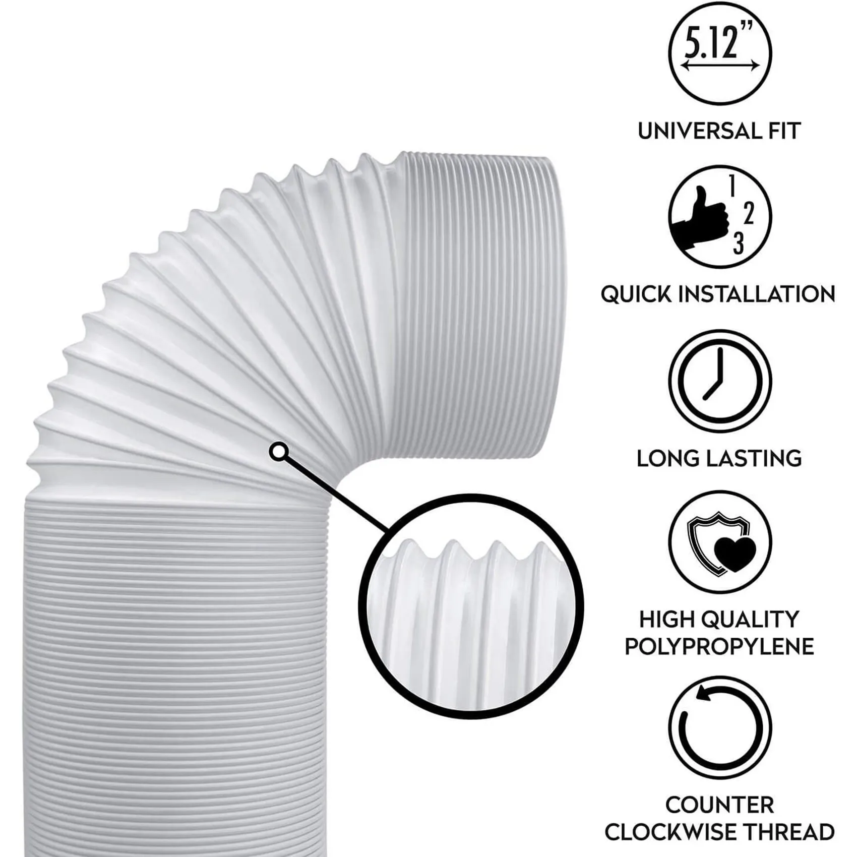 2X Air Conditioner Portable Exhaust Hose- 5 In Diameter Size - 59 In Long - Universal Flexible Counter Clockwise Tube-CLIM
