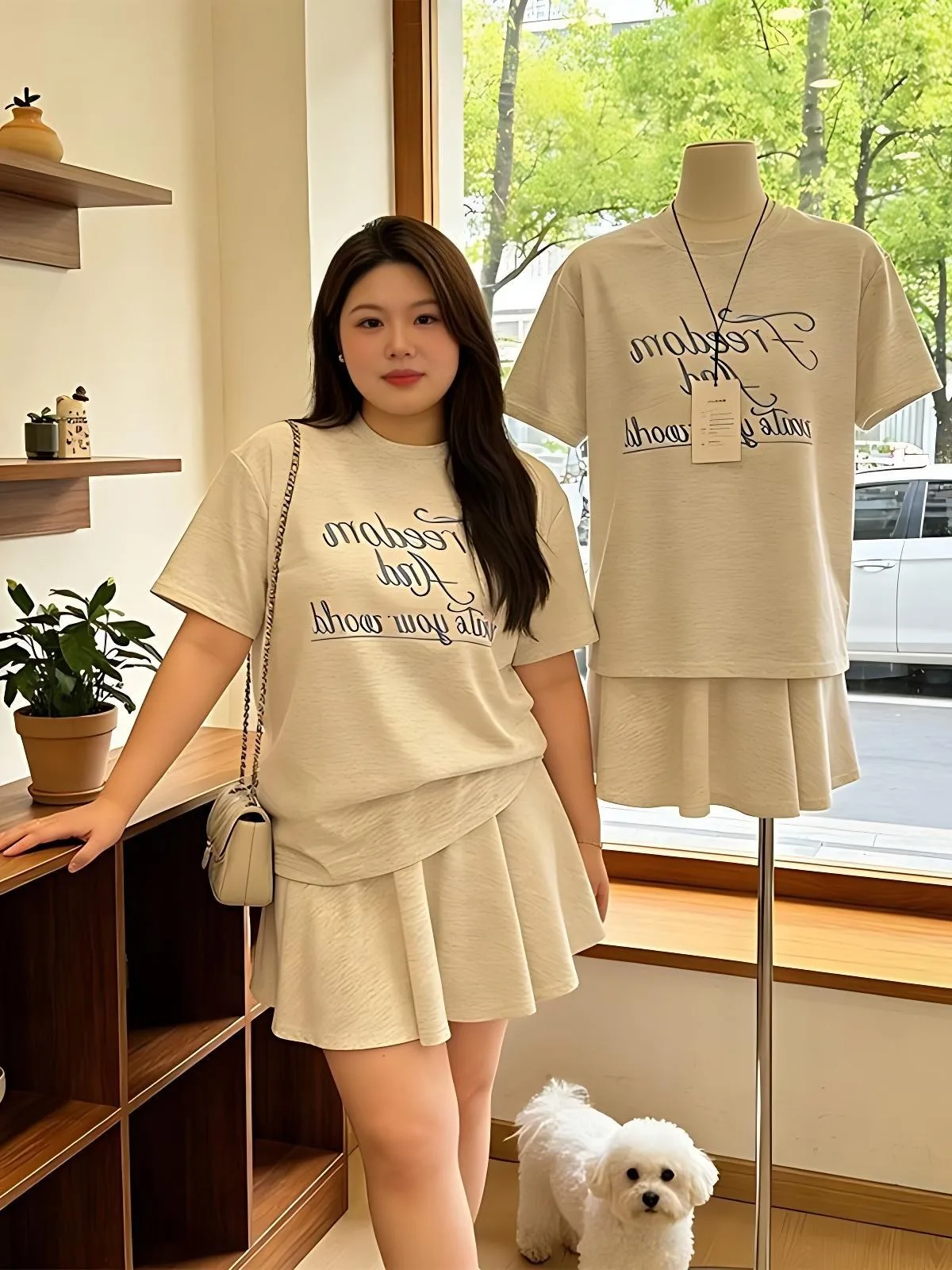 

Casual Embroidered Letter Short Sleeve A-Line Skirt Two-Piece Set Women's plus Size Summer New Style Commute Korean Loose Fit