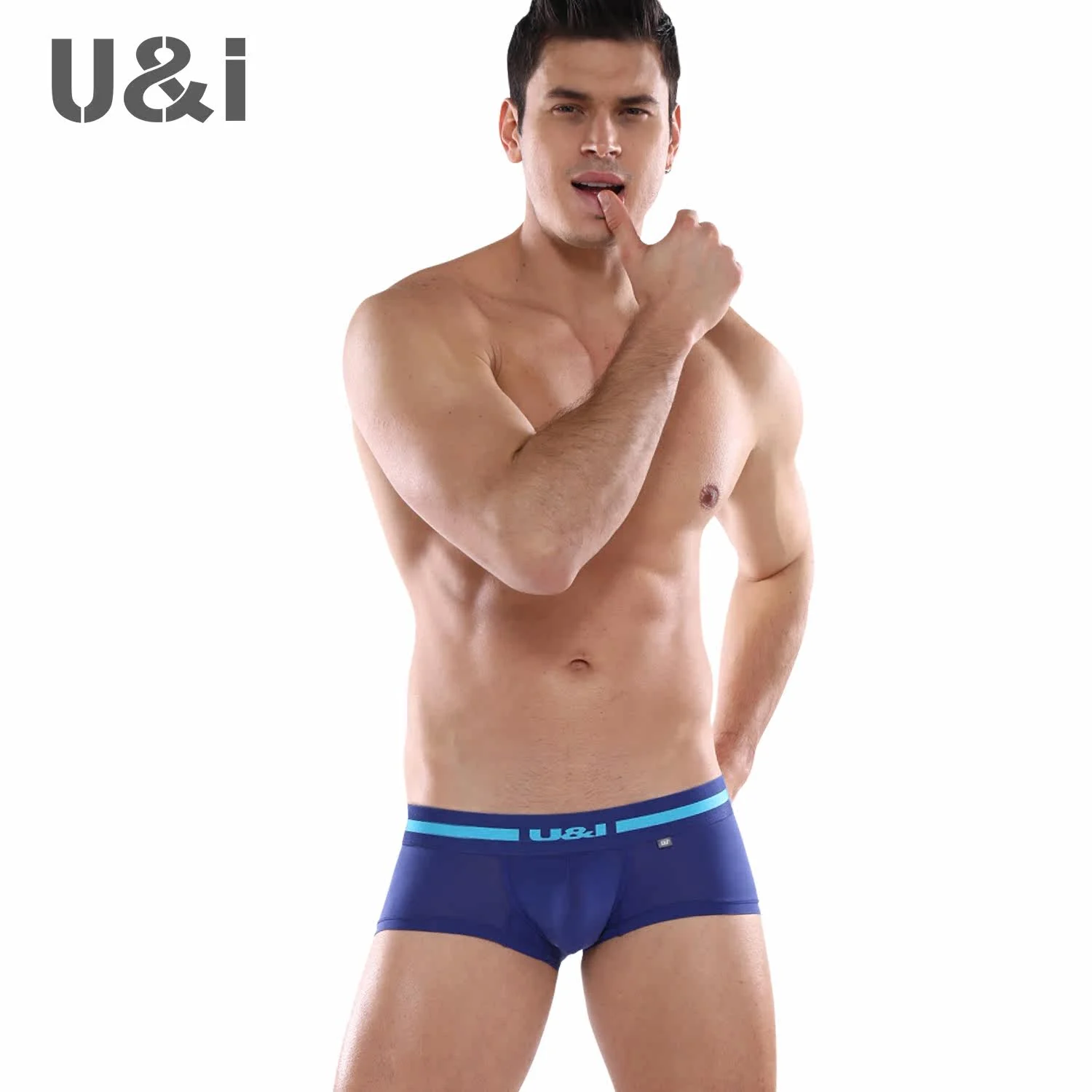 U&I men's underwear boxer low-waist nylon ultra-thin slightly transparent u convex design trendy personality summer boxer