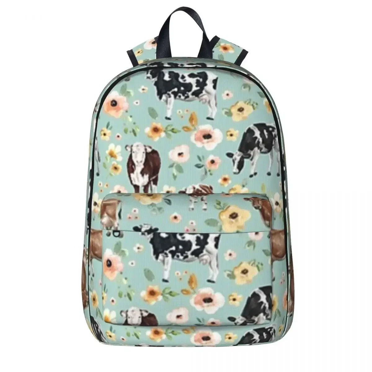 Cows With Flowers, Yellow Flowers, Pink Floral, Cowgirl, Cow Art, Farm Life Backpack Student School Bag Laptop Rucksack Travel