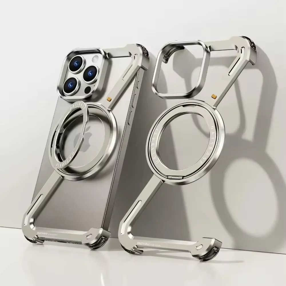 

Z Shape Metal Phone Case for iPhone 13 14 15 16 Pro Max Phone Protective Cover Shockproof Bumper w/360° Rotation Holder